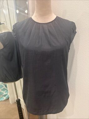 Martin + Osa Dark Grey Pleated Cap-Sleeve Blouse